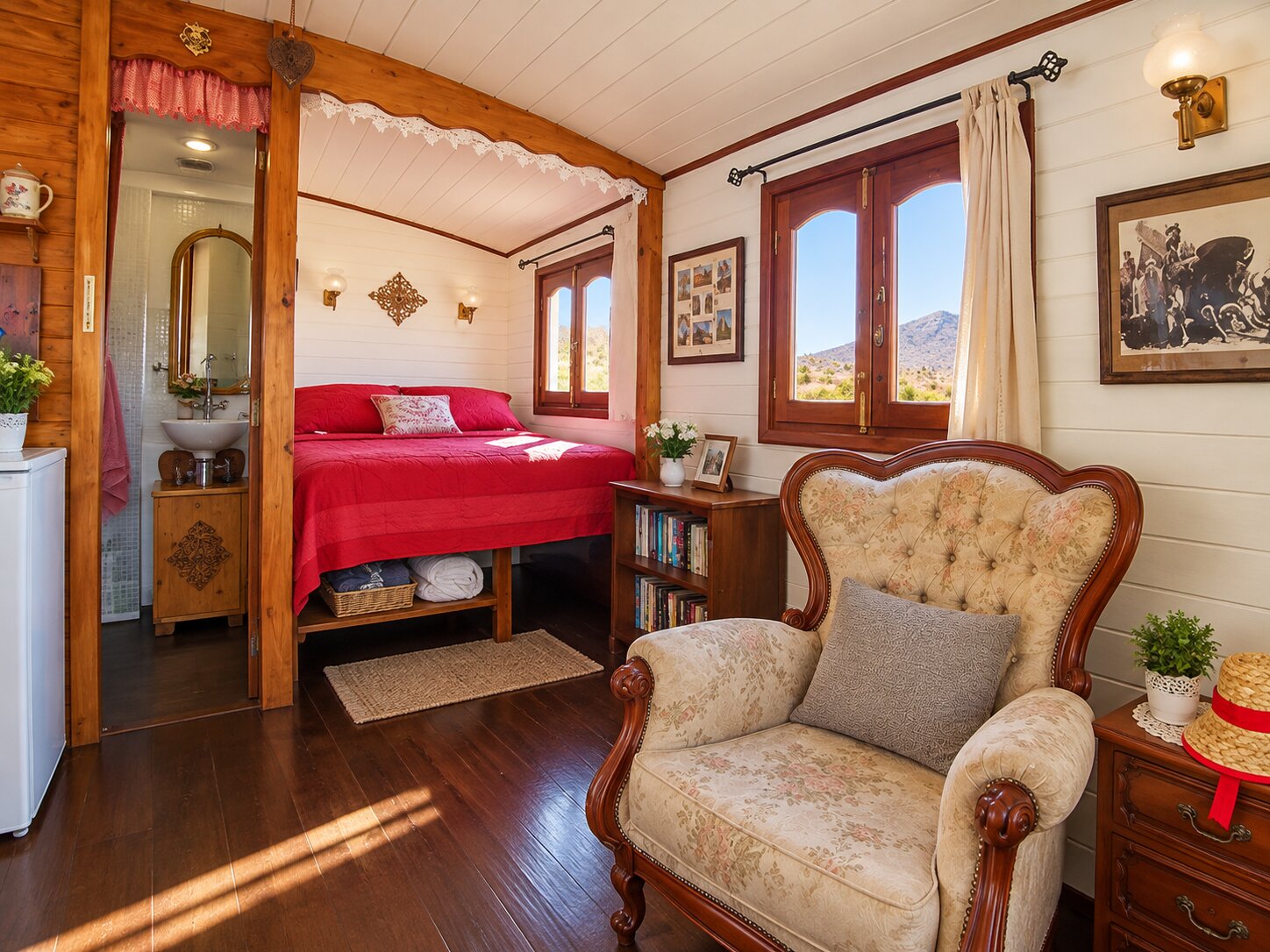 Interior view of the fully equipped roulotte
